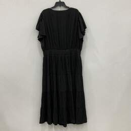 NWT Womens Black Pleated V-Neck Tiered Flutter Sleeve Maxi Dress Size 4 alternative image