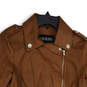 Womens Brown Spread Collar Long Sleeve Asymmetrical Zip Jacket Size Small image number 3