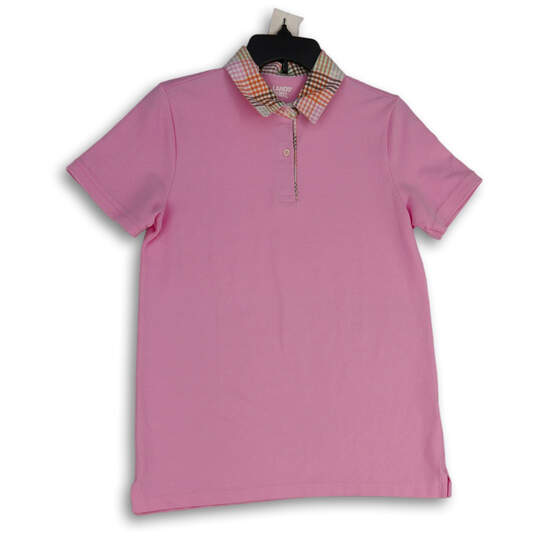 Womens Pink Spread Collar Short Sleeve Polo Shirt Size S (6-8) image number 1