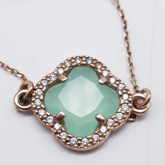 Dyadema Sterling Silver Rose Gold CZ Green 7.5in Crystal Petite Bracelet 3.1g image number 2