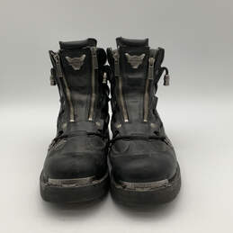 Mens D91680 Black Leather Round Toe Front Zip Combat Boots Size 10.5