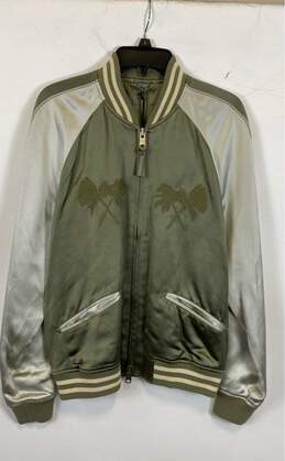 NWT AllSaints Mens Gray Green Pockets Long Sleeve Full Zip Bomber Jacket Size M