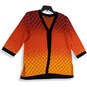 Womens Multicolor Geometric 3/4 Sleeve Side Slit Cardigan Sweater Size XL image number 2