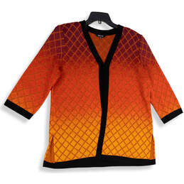 Womens Multicolor Geometric 3/4 Sleeve Side Slit Cardigan Sweater Size XL alternative image