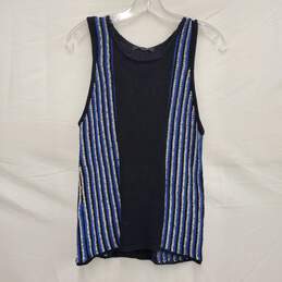 NWT WM's Sanctuary Knitted Blue & Black Vertigo Stripe Sleeveless Tank Sweater Size M alternative image