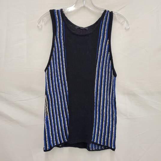 NWT WM's Sanctuary Knitted Blue & Black Vertigo Stripe Sleeveless Tank Sweater Size M image number 2
