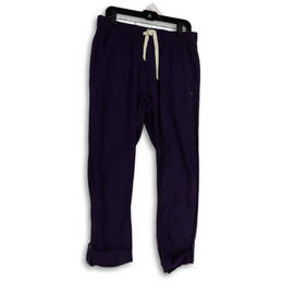 Womens Blue Elastic Waist Drawstring Pockets Cropped Pants Size Medium