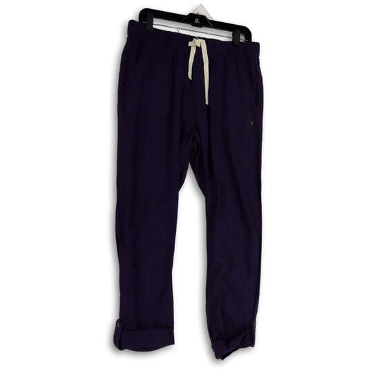 Womens Blue Elastic Waist Drawstring Pockets Cropped Pants Size Medium image number 1