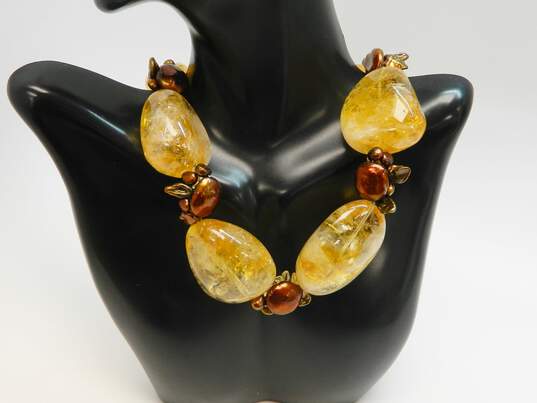 Deb Guyot 925 Citrine Pearl Chunky Statement Necklace 220.5g image number 1