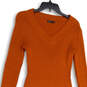 Womens Orange Ribbed V-Neck Long Sleeve Pullover Sweater Dress Size S image number 3