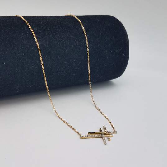 14k Gold Melee Diamond Double Cross Pendant Necklace 2.4g image number 3