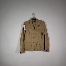 Womens Cotton Collared Long Sleeve Chest Pocket Button Front Jacket Size Medium