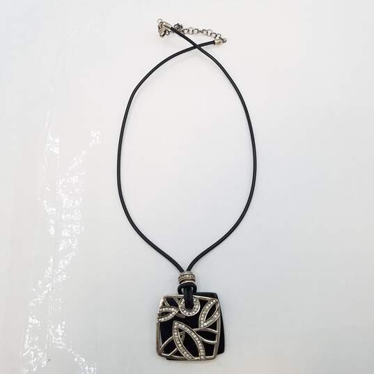 Sterling Silver Crystal Rubber Cut-Out Overlay Pendant 15 1/2in Necklace 14.2g image number 5