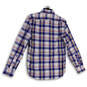 Mens White Blue Plaid Long Sleeve Pockets Collared Button-Up Shirt Size S image number 2