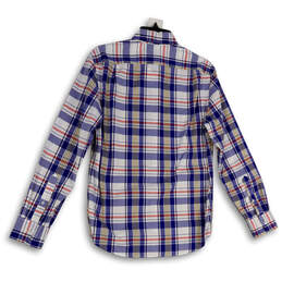 Mens White Blue Plaid Long Sleeve Pockets Collared Button-Up Shirt Size S alternative image