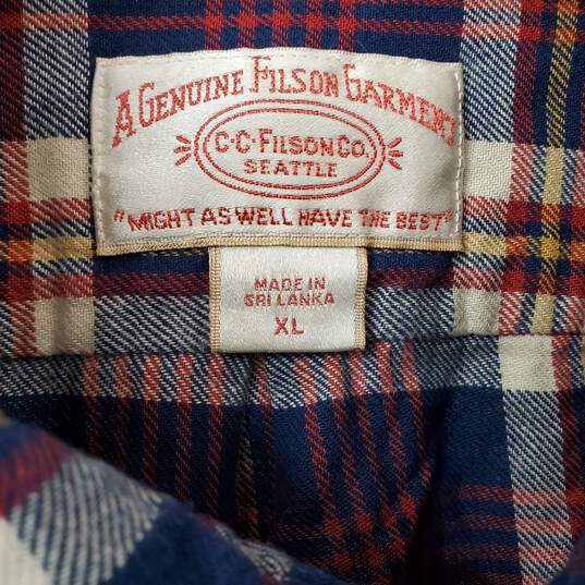 C.C. Filson Co. Cotton Red Navy Plaid LS Button Up Shirt Men's XL image number 3