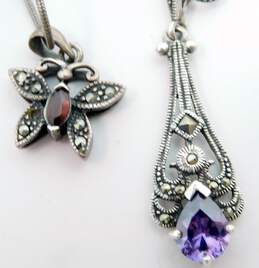 Romantic Sterling Silver Marcasite Amethyst & Garnet Necklaces Bracelet w/ Amethyst CZ & Butterfly Filigree Rings 30.4g alternative image