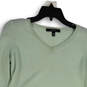 Womens Green Knitted V-Neck Long Sleeve Hi-Low Hem Pullover Sweater Size S image number 3