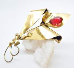 Vintage Jordan Sterling 925 Vermeil Faceted Red Glass Accent Abstract Flower & Bow Statement Brooch 15.5g alternative image