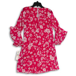 NWT Womens Pink White Floral V-Neck Ruffle Bell Sleeve A-Line Dress Size 2 alternative image