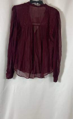 NWT Free People Womens Burgundy Long Sleeve Ruffle Split Neck Blouse Top Size M alternative image