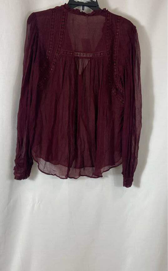 NWT Free People Womens Burgundy Long Sleeve Ruffle Split Neck Blouse Top Size M image number 2
