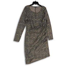 Womens Gold Batik Print Ruched Asymmetric Wrap Hem Sheath Dress Size XL