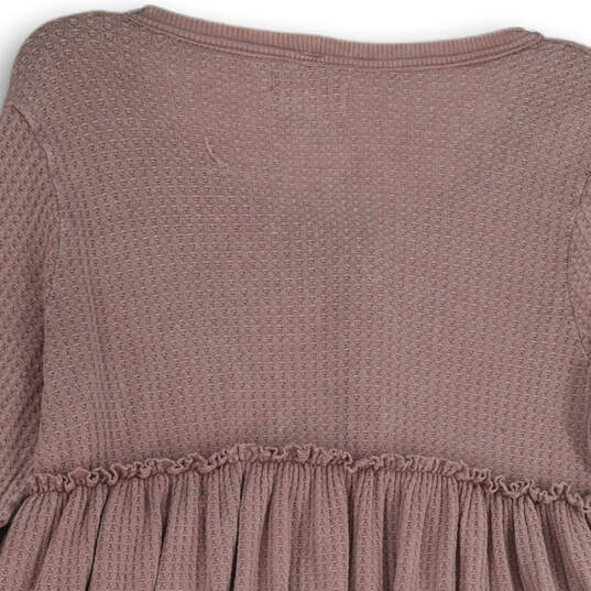 Womens Pink Waffle-Knit Henley Neck Long Sleeve Sweater Dress Size Small image number 4