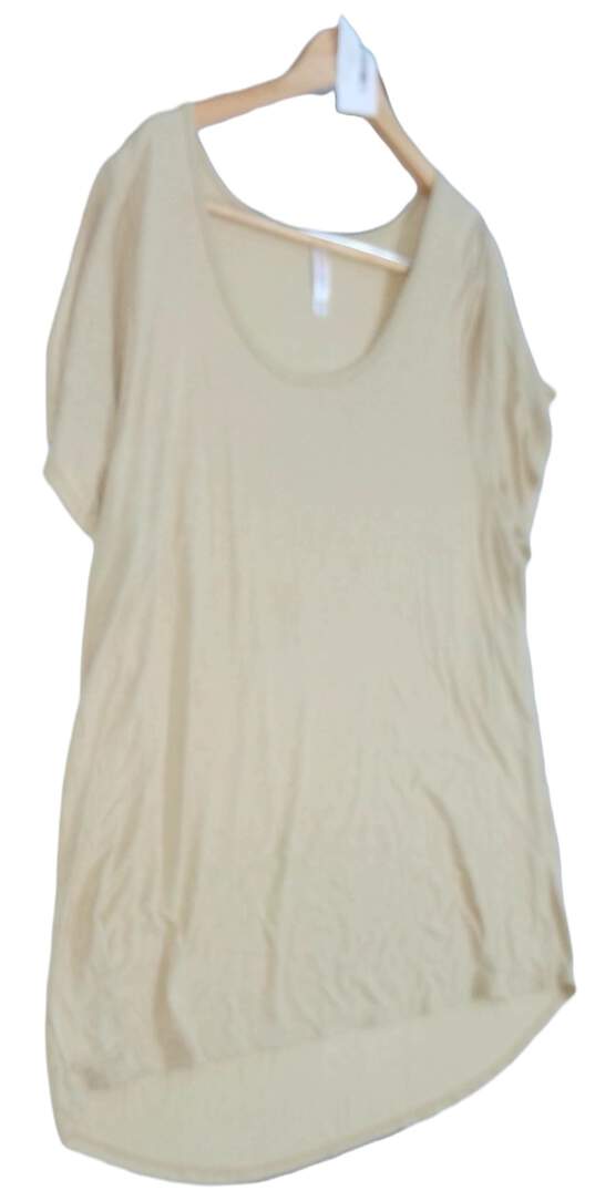 Womens Beige Short Sleeve Round Neck Casual T Shirt Size 3XL image number 5