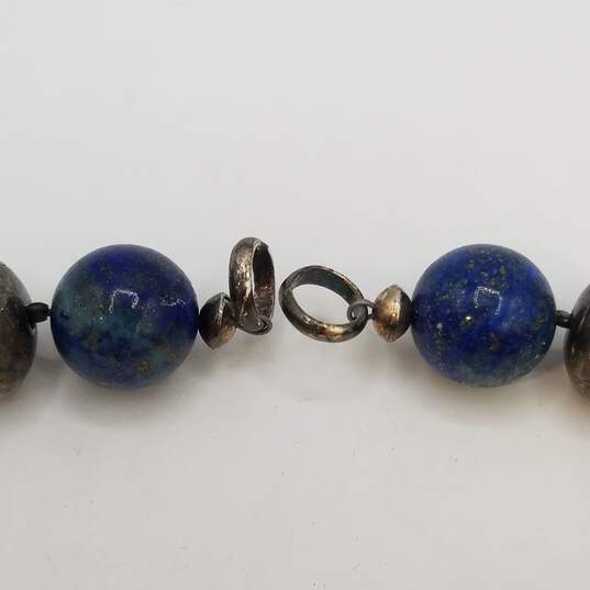 Sterling Silver Lapis Beaded Necklace 159.6g DAMAGED image number 5