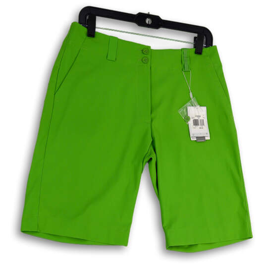 NWT Womens Green Flat Front Slash Pockets Stretch Golf Chino Shorts Size 8 image number 3