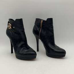 Womens Wyatt Black Gold Leather Side Zip Stiletto Heels Ankle Booties Size 9.5 alternative image