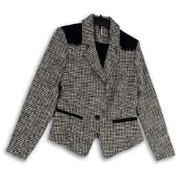 Womens Black White Houndstooth Long Sleeve One Button Blazer Size Small