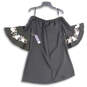 NWT Womens Black Floral Embroidered Off The Shoulder Mini Dress Size M image number 1