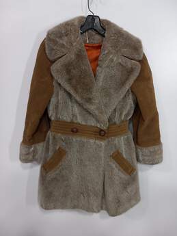 Vintage Leather Faux Fur Coat Women's Size 10