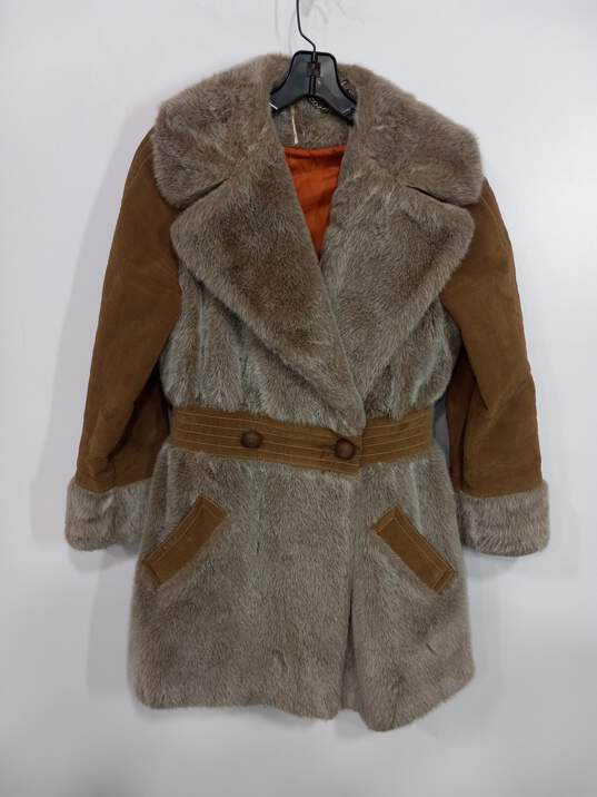 Vintage Leather Faux Fur Coat Women's Size 10 image number 1