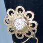 Caravelle Gold Tone Flower On Chain Vintage Automatic Manual Wind Pendant Watch image number 4