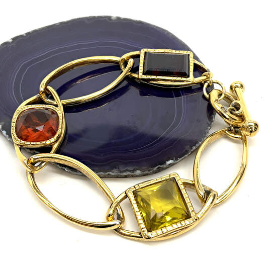 Designer Swarovski Gold-Tone Multicolor Crystal Stone Toggle Chain Bracelet image number 1