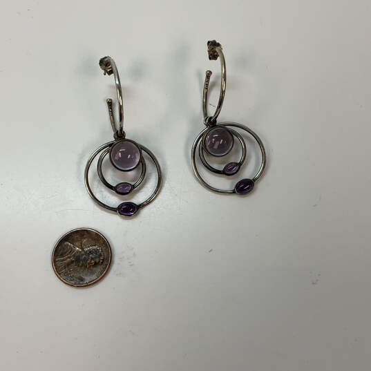 Designer Pandora 925 ALE Sterling Silver Amethyst Double Hoop Earrings image number 3