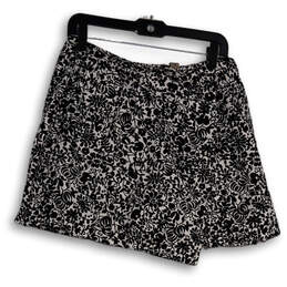 Womens Black White Floral Flat Front Short Wrap Skirt Size 8