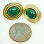 14K Gold Modernist Malachite Cabochon Tiered Oval Post Earrings 2.3g image number 6