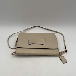 Womens Beige Leather Logo Charm Card Holder Zipper Crossbody Bag
