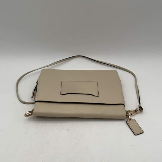 Womens Beige Leather Logo Charm Card Holder Zipper Crossbody Bag image number 1