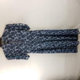Whistles Women Blue Floral Winter Garden Print Short Sleeve Dress Midi with slip  S 6 NWT alternative image