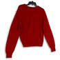 Womens Red Knitted Long Sleeve Spread Collar Pullover Sweater Size XL image number 2