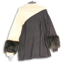 Womens Brown Black Color Block Crew Neck Pullover Sweater Size XL alternative image