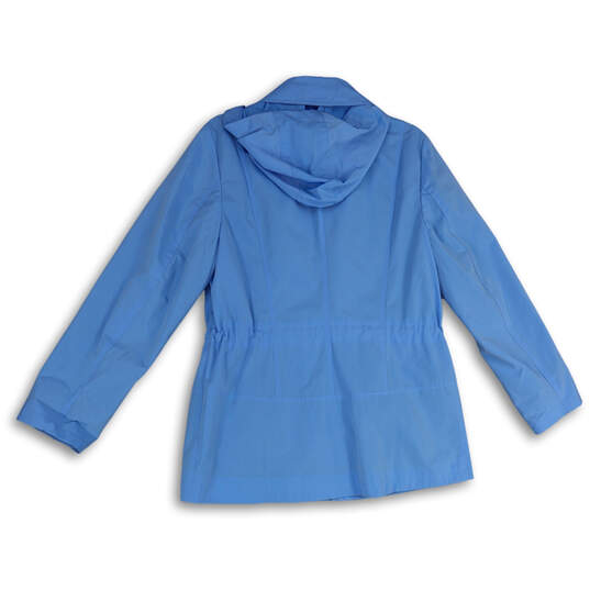 Womens Blue Drawstring Waist Long Sleeve Hooded Jacket Size Medium image number 2