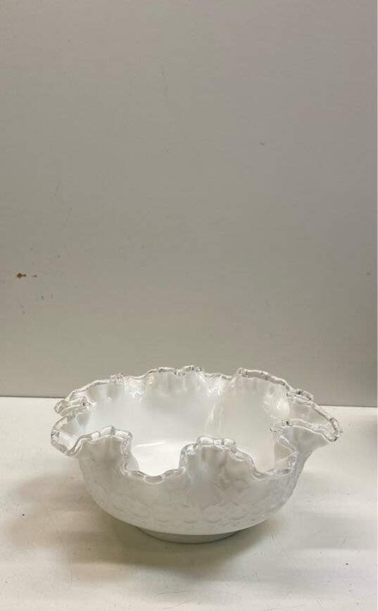 Fenton Glass Vintage Fenton Silver Crest White Glass Bowl image number 1
