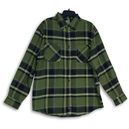 NWT Genuine Dickies Mens Green Plaid Spread Collar Button-Up Shirt Size Large
