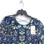 NWT Womens Blue Floral Bell Sleeve Round Neck A-Line Dress Size Small image number 4
